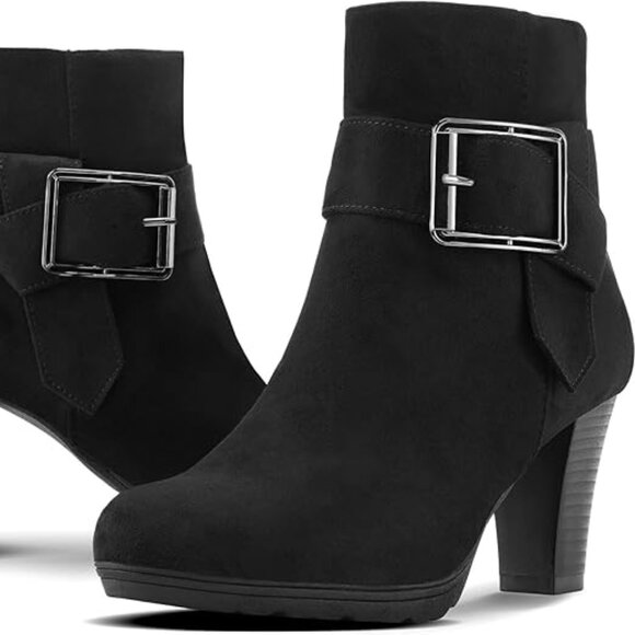 NEW Women's Booties with Heel, Chunky Stacked Heel Zipper Ankle Boots for Ladies - Picture 2 of 5